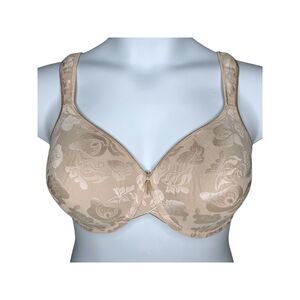 Wacoal Awareness T-Shirt Bra sz 38D * Beige Underwire Smooth Cup Floral Jacquard